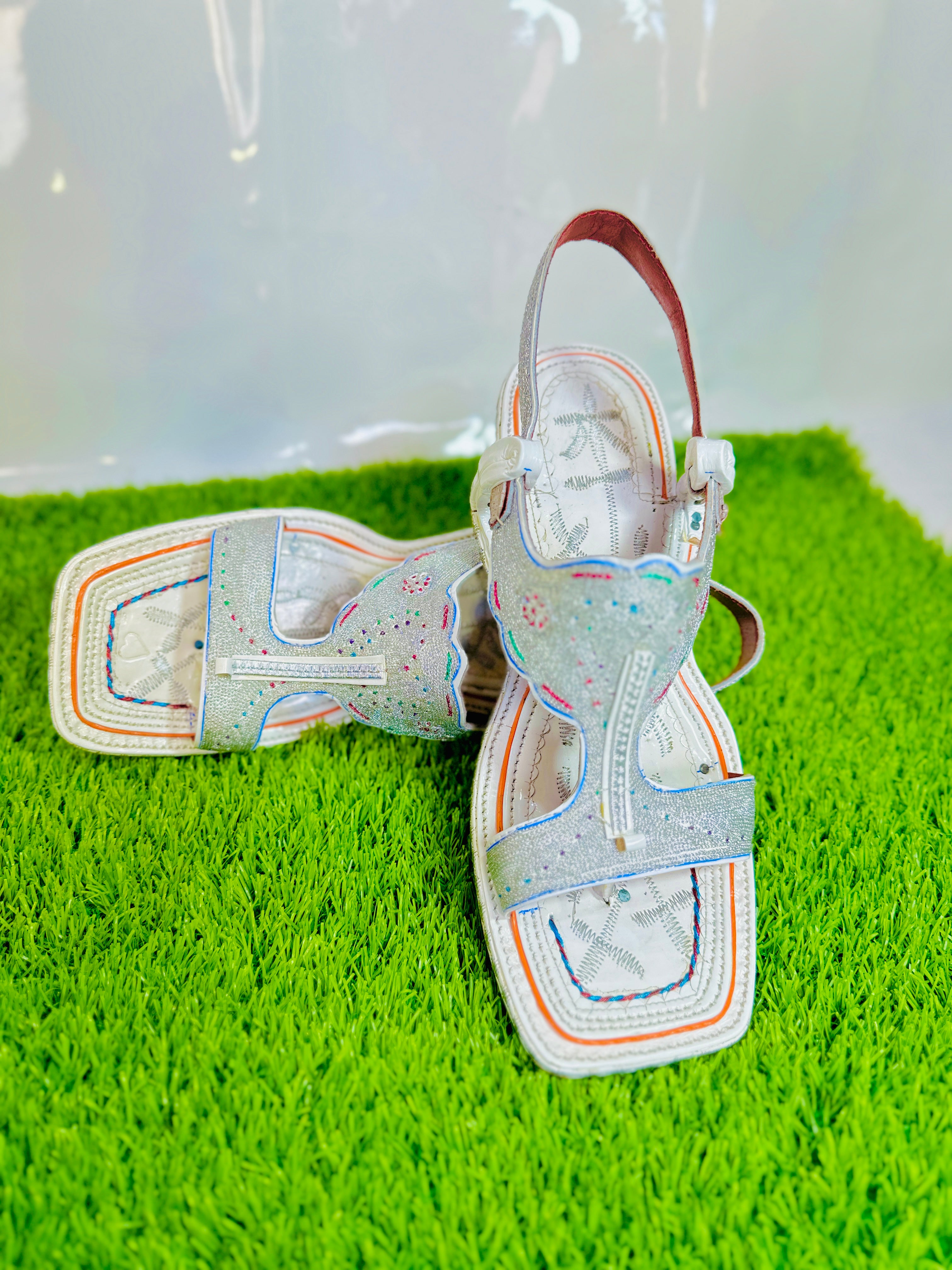 Fully Handmade Original  100% Leather ( White Zari Chapal )
