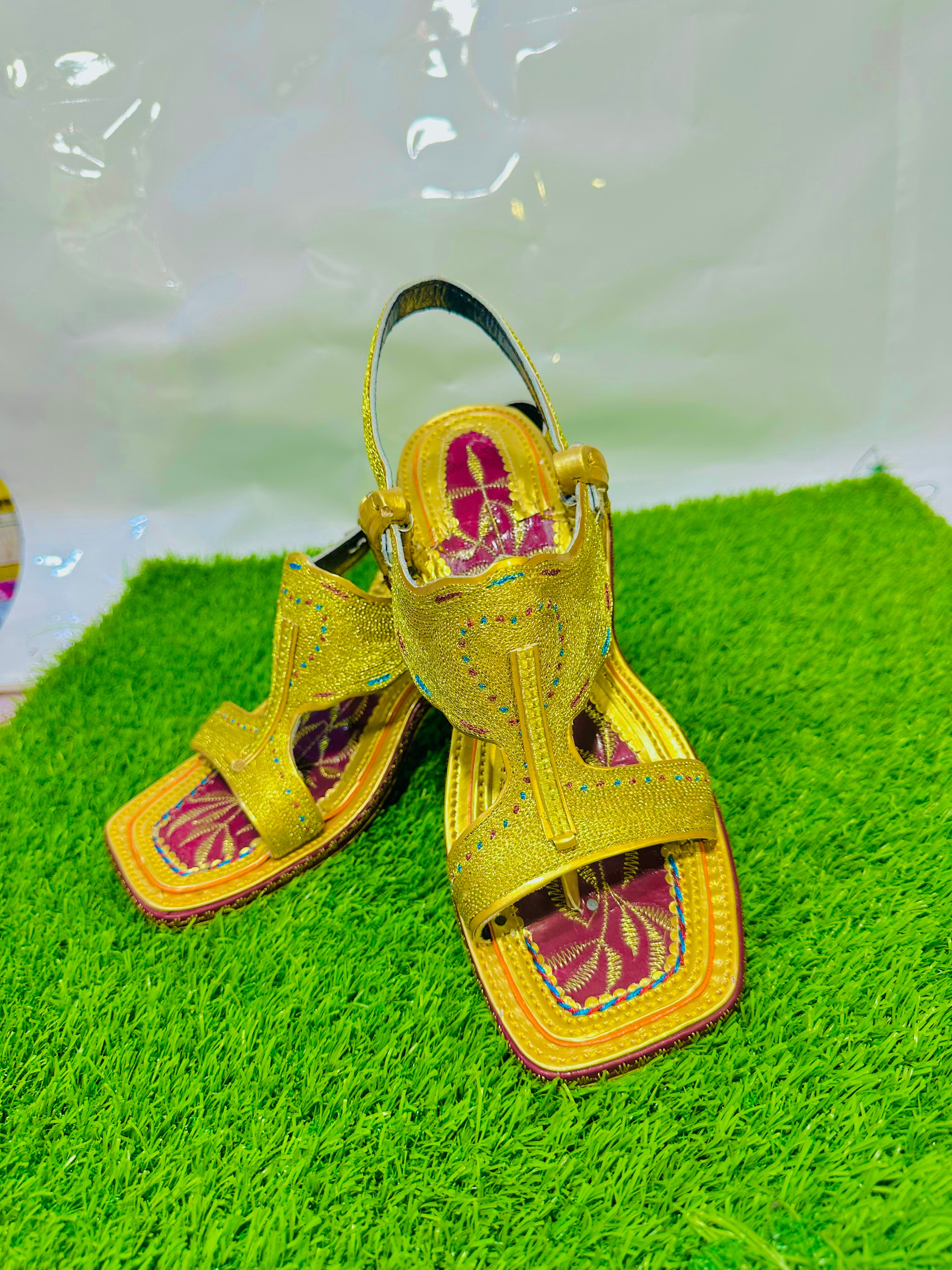 100% pure Leather Handmade Golden Zari Chapal